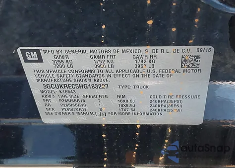 2017 Chevrolet Silverado 1500 2Lt from USA, damaged, VIN 3GCUKREC5HG183227